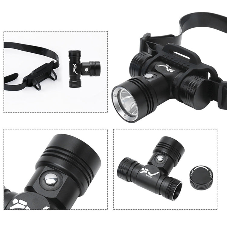 YWXLight 60m การถ่ายภาพใต้น้ำวิดีโอเติมไฟหน้าไฟฉายดำน้ำพร้อมฟังก์ชั่นแสดงแบตเตอรี่ (ไฟหน้า + แบตเตอรี่ + ที่ชาร์จ)