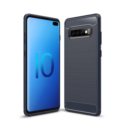 เคส TPU คาร์บอนไฟเบอร์พื้นผิวแปรงสำหรับ Galaxy S10 +, For Galaxy S10+ (Black), For Samsung Galaxy S10+, Galaxy S10+