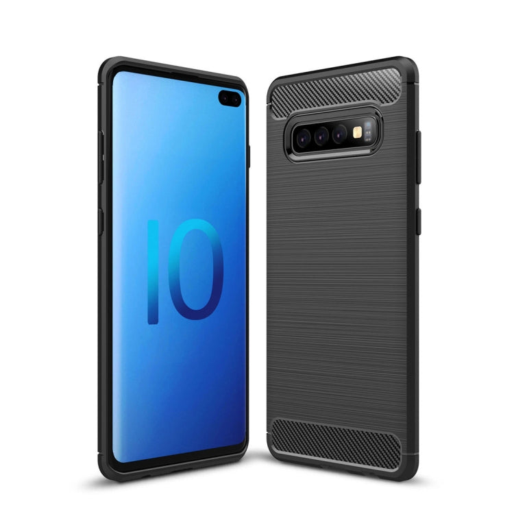 เคส TPU คาร์บอนไฟเบอร์พื้นผิวแปรงสำหรับ Galaxy S10 +, For Galaxy S10+ (Black), For Samsung Galaxy S10+, Galaxy S10+