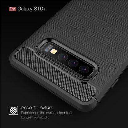 เคส TPU คาร์บอนไฟเบอร์พื้นผิวแปรงสำหรับ Galaxy S10 +, For Galaxy S10+ (Black), For Samsung Galaxy S10+, Galaxy S10+