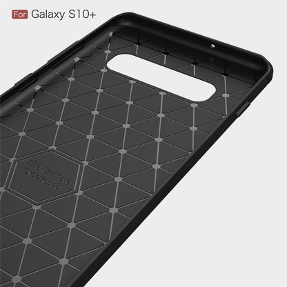 เคส TPU คาร์บอนไฟเบอร์พื้นผิวแปรงสำหรับ Galaxy S10 +, For Galaxy S10+ (Black), For Samsung Galaxy S10+, Galaxy S10+