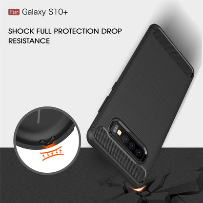 เคส TPU คาร์บอนไฟเบอร์พื้นผิวแปรงสำหรับ Galaxy S10 +, For Galaxy S10+ (Black), For Samsung Galaxy S10+, Galaxy S10+