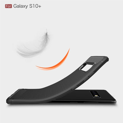 เคส TPU คาร์บอนไฟเบอร์พื้นผิวแปรงสำหรับ Galaxy S10 +, For Galaxy S10+ (Black), For Samsung Galaxy S10+, Galaxy S10+