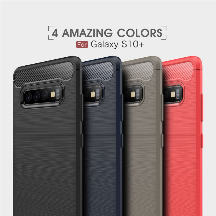 เคส TPU คาร์บอนไฟเบอร์พื้นผิวแปรงสำหรับ Galaxy S10 +, For Galaxy S10+ (Black), For Samsung Galaxy S10+, Galaxy S10+