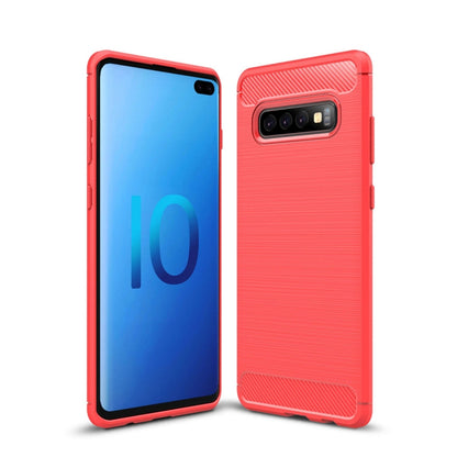 เคส TPU คาร์บอนไฟเบอร์พื้นผิวแปรงสำหรับ Galaxy S10 +, For Galaxy S10+ (Black), For Samsung Galaxy S10+, Galaxy S10+