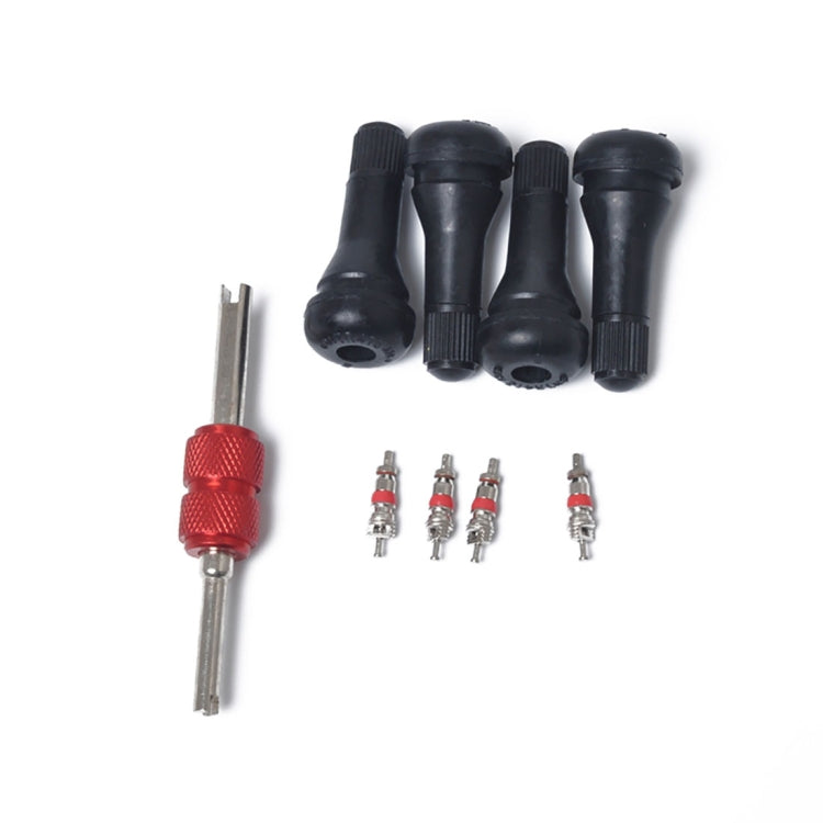 สแน็ปอินก้านวาล์วยางสั้นสีดำ (TR413) 4 แพ็คพร้อมประแจแกนวาล์วสำหรับรูขอบยางขนาด 11.5 มม. แบบไม่มียางใน 0.453 นิ้วบนยางรถยนต์มาตรฐาน, TR413