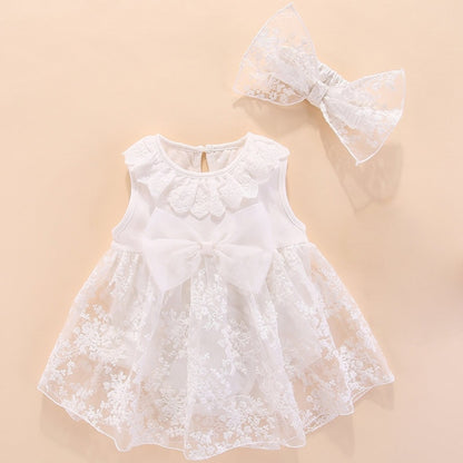 ชุดเดรสเด็กผู้หญิงติดโบว์ (สี:ขาว Size:66-73), 50, 60, 70, 80