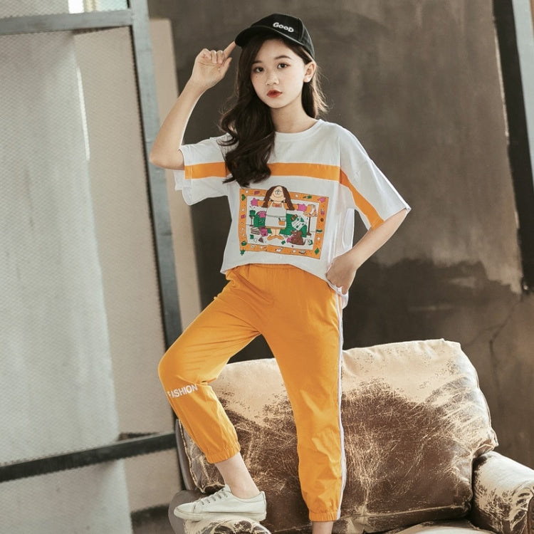 เสื้อแขนสั้นเด็กหญิง + กางเกงลำลองสองชิ้น, 160