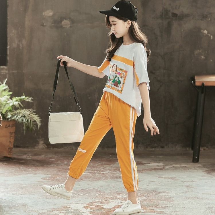 เสื้อแขนสั้นเด็กหญิง + กางเกงลำลองสองชิ้น, 160