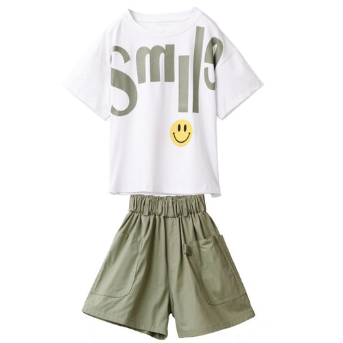 เสื้อแขนสั้นเด็กหญิง + กางเกงกลุ่มสองชิ้น, 110, 120, 130, 140, 150, 160