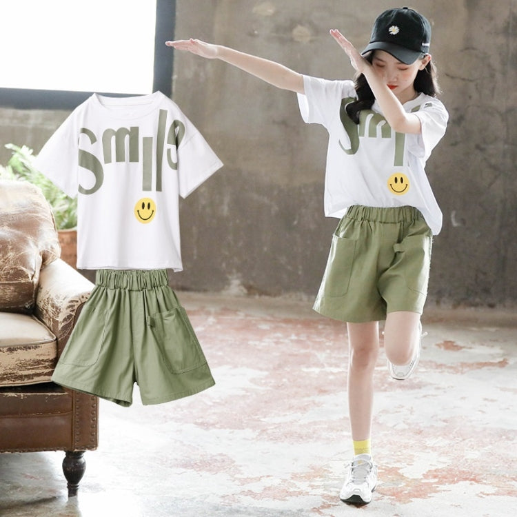 เสื้อแขนสั้นเด็กหญิง + กางเกงกลุ่มสองชิ้น, 110, 120, 130, 140, 150, 160