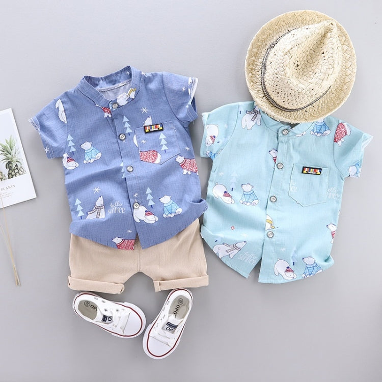 Summer Kids Leather Label Bear Shirt เสื้อเชิ้ตแขนสั้น 2 ชิ้น, 80, 90, 100, 110