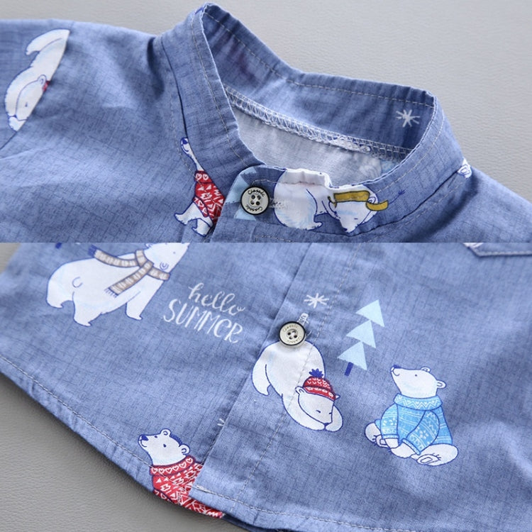 Summer Kids Leather Label Bear Shirt เสื้อเชิ้ตแขนสั้น 2 ชิ้น, 80, 90, 100, 110