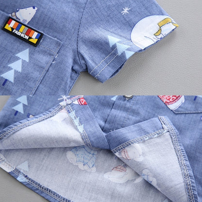 Summer Kids Leather Label Bear Shirt เสื้อเชิ้ตแขนสั้น 2 ชิ้น, 80, 90, 100, 110