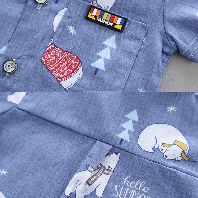 Summer Kids Leather Label Bear Shirt เสื้อเชิ้ตแขนสั้น 2 ชิ้น, 80, 90, 100, 110