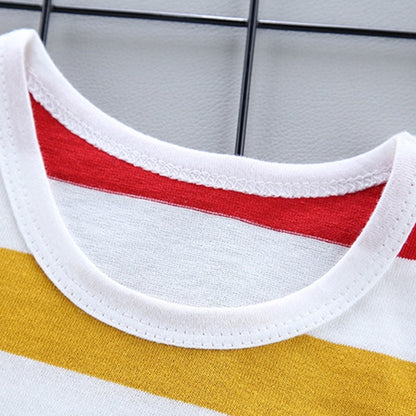 Summer Suspenders 2 ชิ้นชุดฤดูร้อนแขนสั้นลายทาง, 80, 90, 100, 110