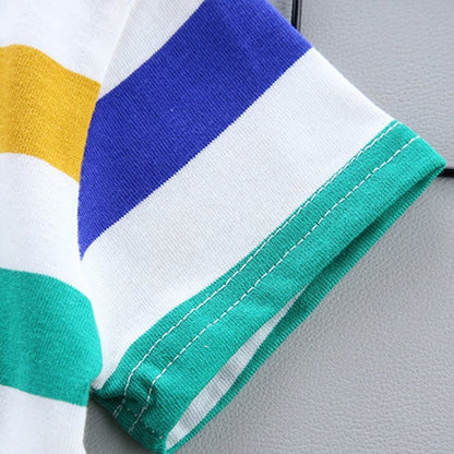Summer Suspenders 2 ชิ้นชุดฤดูร้อนแขนสั้นลายทาง, 80, 90, 100, 110