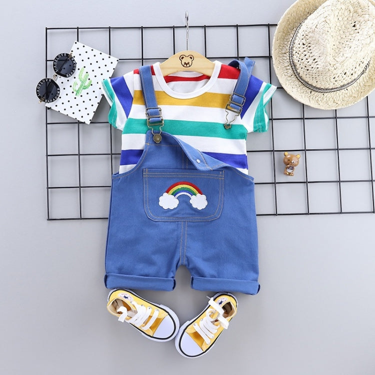 Summer Suspenders 2 ชิ้นชุดฤดูร้อนแขนสั้นลายทาง, 80, 90, 100, 110