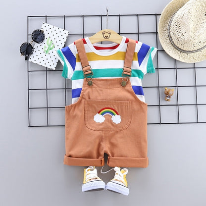 Summer Suspenders 2 ชิ้นชุดฤดูร้อนแขนสั้นลายทาง, 80, 90, 100, 110