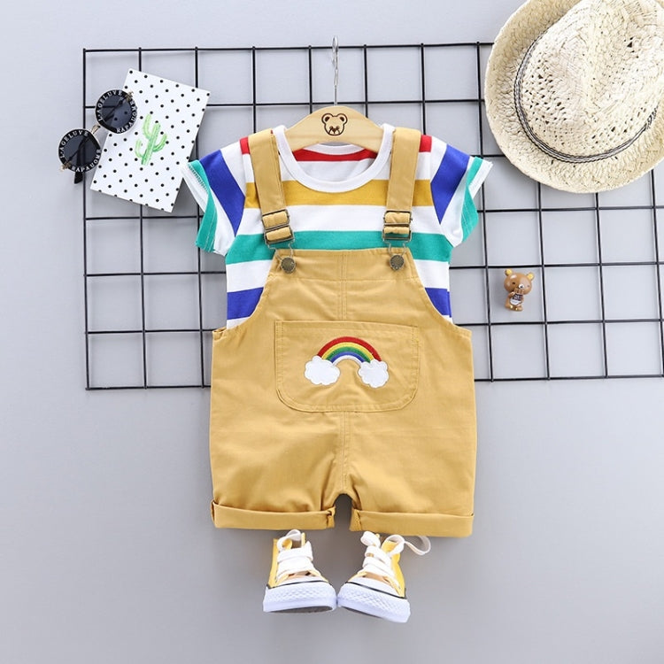 Summer Suspenders 2 ชิ้นชุดฤดูร้อนแขนสั้นลายทาง, 80, 90, 100, 110