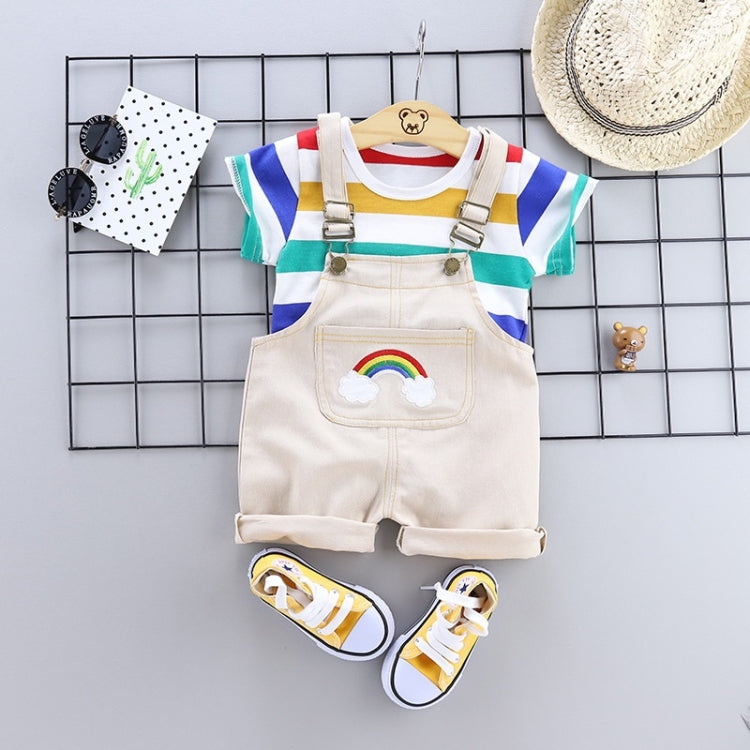 Summer Suspenders 2 ชิ้นชุดฤดูร้อนแขนสั้นลายทาง, 80, 90, 100, 110