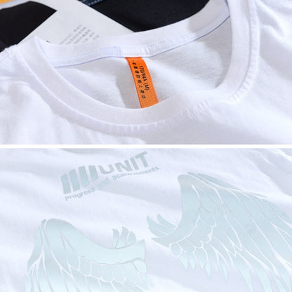เสื้อยืดคอกลมแขนสั้นพิมพ์ลายปีกสะท้อนแสง, S, M, L, XL, XXL, XXXL