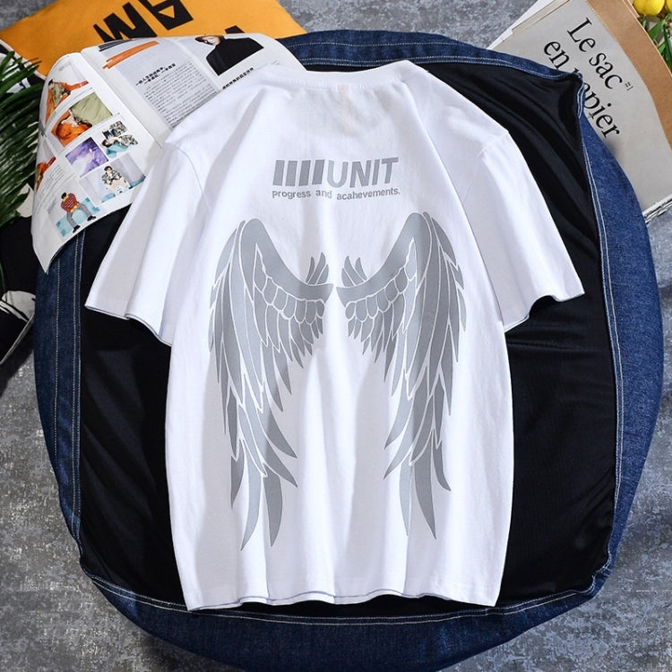 เสื้อยืดคอกลมแขนสั้นพิมพ์ลายปีกสะท้อนแสง, S, M, L, XL, XXL, XXXL