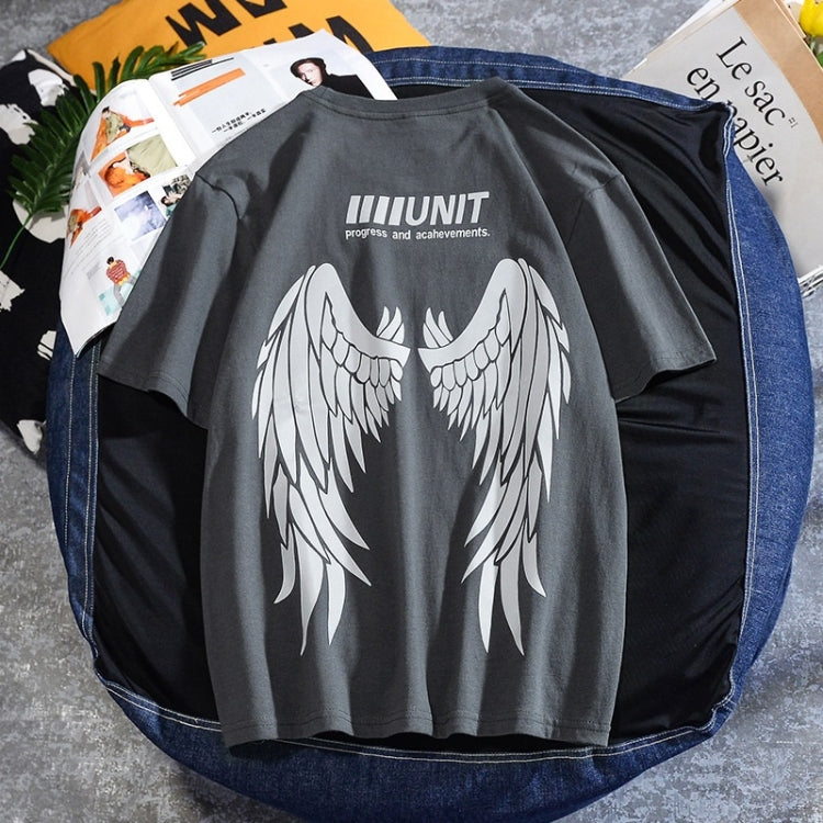 เสื้อยืดคอกลมแขนสั้นพิมพ์ลายปีกสะท้อนแสง, S, M, L, XL, XXL, XXXL