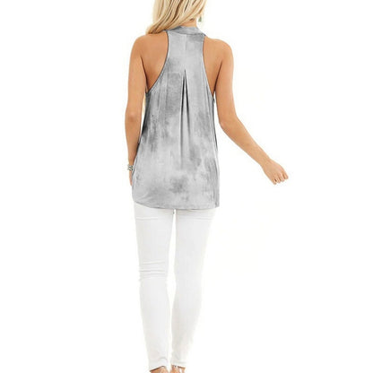 เสื้อยืดคอวีพิมพ์ลายมัดย้อมสำหรับสุภาพสตรี (สี:เทา ไซส์:S), S, M, L, XL, XXL, XXXL