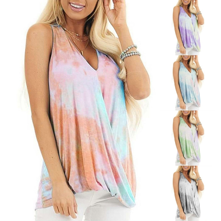 เสื้อยืดคอวีพิมพ์ลายมัดย้อมสำหรับสุภาพสตรี (สี:เทา ไซส์:S), S, M, L, XL, XXL, XXXL