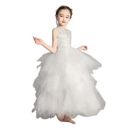 ชุดเจ้าหญิงลูกไม้แขนกุดยาว Pettiskirt ชุดทางการสำหรับเด็กผู้หญิง, 100cm, 110cm, 120cm, 130cm, 140cm, 150cm, 160cm