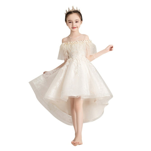 คอรอบเกาะอกหน้าสั้นหลังยาวลูกไม้ชุดเจ้าหญิง Pettiskirt ชุดทางการสำหรับเด็กผู้หญิง, 100cm, 110cm, 120cm, 130cm, 140cm, 150cm, 160cm
