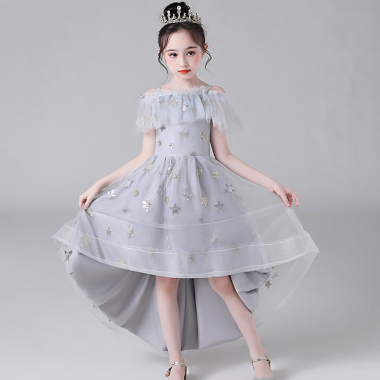 รูปแบบดาวห้าแฉกหน้าสั้นและหลังยาวชุดเจ้าหญิงลูกไม้ Pettiskirt ชุดทางการสำหรับเด็กผู้หญิง, 100cm, 110cm, 120cm, 130cm, 140cm, 150cm, 160cm