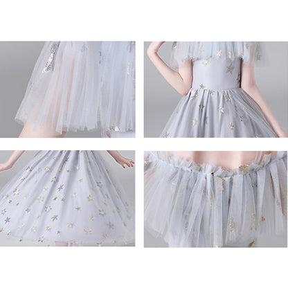 รูปแบบดาวห้าแฉกหน้าสั้นและหลังยาวชุดเจ้าหญิงลูกไม้ Pettiskirt ชุดทางการสำหรับเด็กผู้หญิง, 100cm, 110cm, 120cm, 130cm, 140cm, 150cm, 160cm