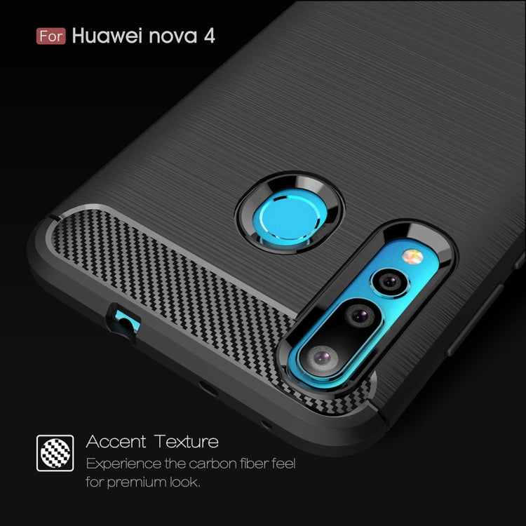พื้นผิวแปรงคาร์บอนไฟเบอร์กันกระแทกเคส TPU สำหรับ Huawei Nova 4, For Huawei Nova 4