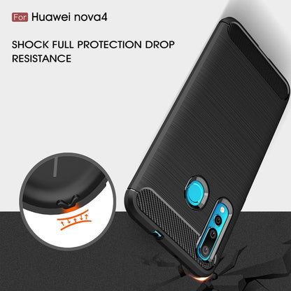พื้นผิวแปรงคาร์บอนไฟเบอร์กันกระแทกเคส TPU สำหรับ Huawei Nova 4, For Huawei Nova 4