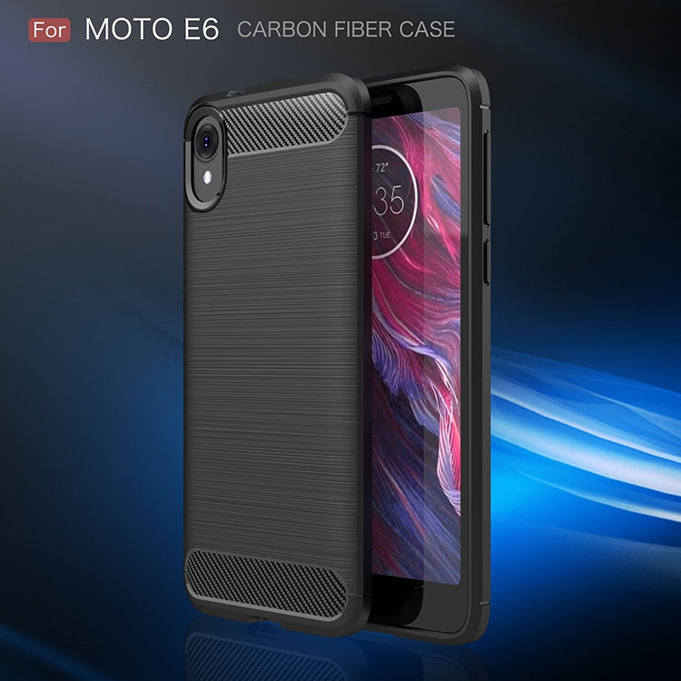 Brushed Texture Carbon Fiber เคส TPU กันกระแทกสำหรับ MOTO E6, For MOTO E6