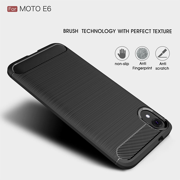 Brushed Texture Carbon Fiber เคส TPU กันกระแทกสำหรับ MOTO E6, For MOTO E6