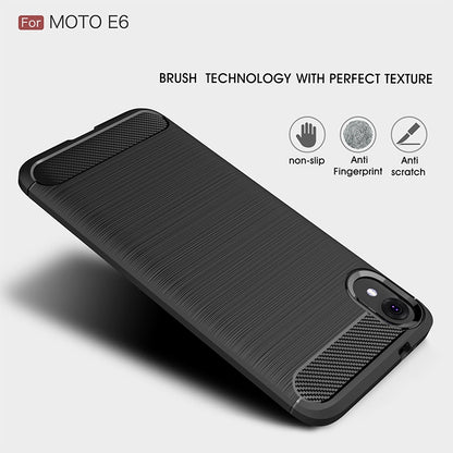 Brushed Texture Carbon Fiber เคส TPU กันกระแทกสำหรับ MOTO E6, For MOTO E6