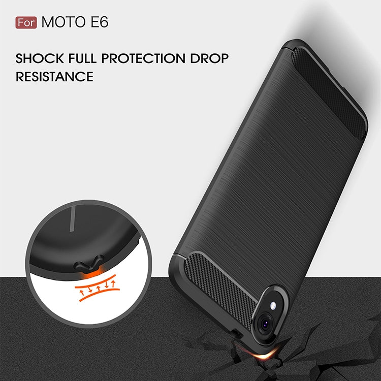 Brushed Texture Carbon Fiber เคส TPU กันกระแทกสำหรับ MOTO E6, For MOTO E6